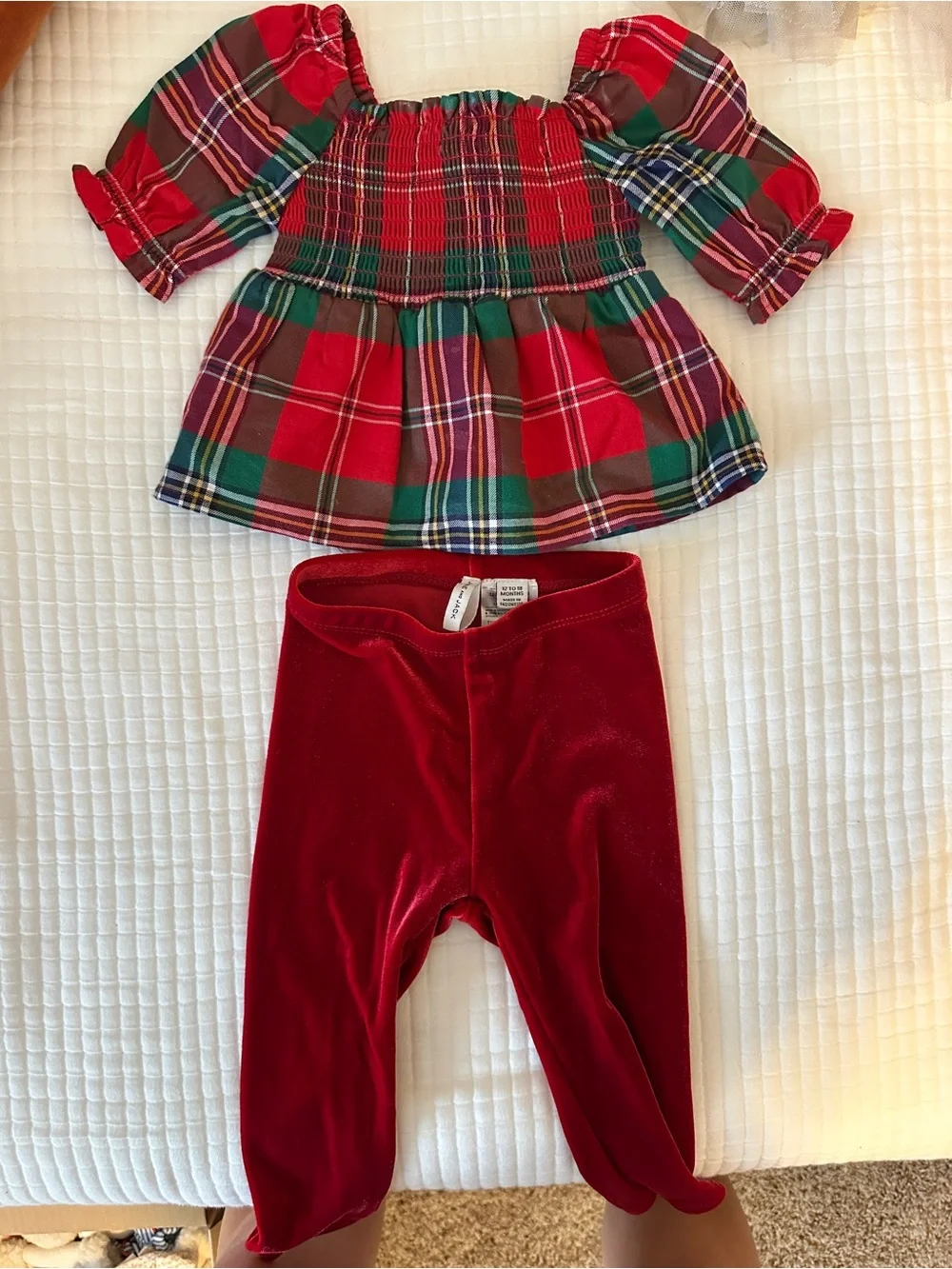 Janie and Jack Red Velvet Holiday Dress with Tartan Trim